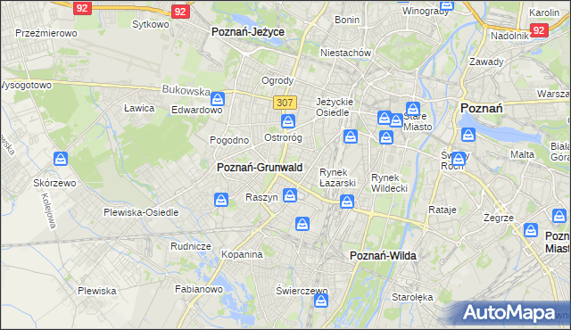 mapa Łazarz gmina Poznań, Łazarz gmina Poznań na mapie Targeo