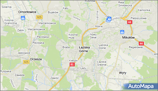 mapa Łaziska Górne, Łaziska Górne na mapie Targeo
