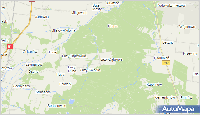 mapa Łazy-Dąbrowa, Łazy-Dąbrowa na mapie Targeo