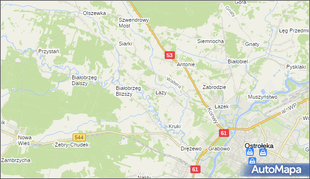 mapa Łazy gmina Olszewo-Borki, Łazy gmina Olszewo-Borki na mapie Targeo