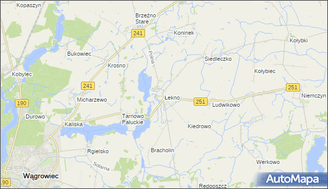 mapa Łekno gmina Wągrowiec, Łekno gmina Wągrowiec na mapie Targeo