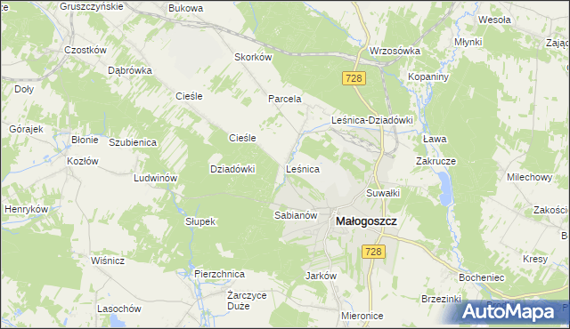 mapa Leśnica gmina Małogoszcz, Leśnica gmina Małogoszcz na mapie Targeo