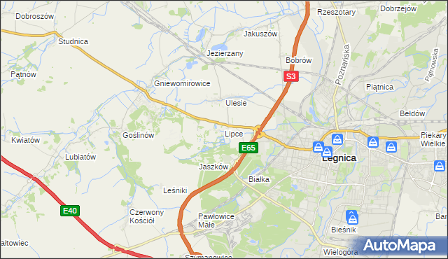 mapa Lipce gmina Miłkowice, Lipce gmina Miłkowice na mapie Targeo