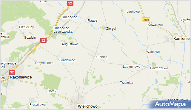 mapa Łubnica gmina Wielichowo, Łubnica gmina Wielichowo na mapie Targeo