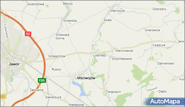 mapa Luboradz gmina Mściwojów, Luboradz gmina Mściwojów na mapie Targeo