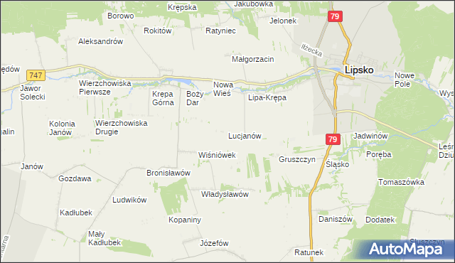 mapa Lucjanów gmina Lipsko, Lucjanów gmina Lipsko na mapie Targeo