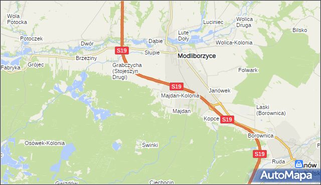 mapa Majdan-Kolonia, Majdan-Kolonia na mapie Targeo