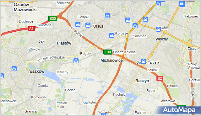 mapa Michałowice powiat pruszkowski, Michałowice powiat pruszkowski na mapie Targeo