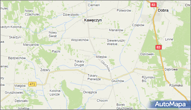 mapa Milejów gmina Kawęczyn, Milejów gmina Kawęczyn na mapie Targeo