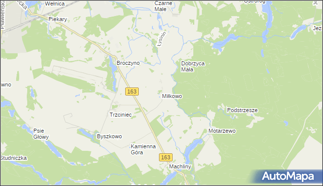 mapa Miłkowo gmina Czaplinek, Miłkowo gmina Czaplinek na mapie Targeo