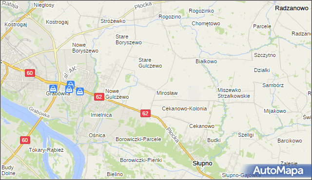 mapa Mirosław gmina Słupno, Mirosław gmina Słupno na mapie Targeo