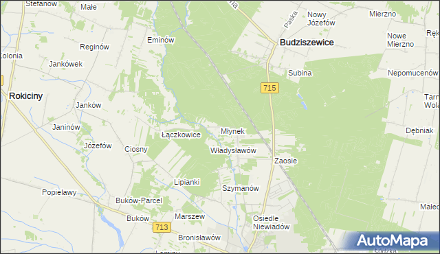 mapa Młynek gmina Ujazd, Młynek gmina Ujazd na mapie Targeo