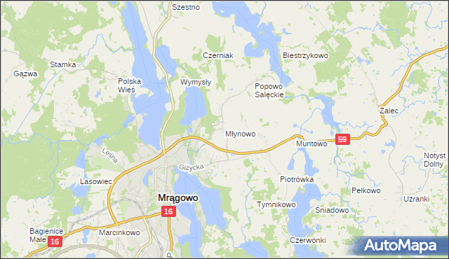 mapa Młynowo gmina Mrągowo, Młynowo gmina Mrągowo na mapie Targeo