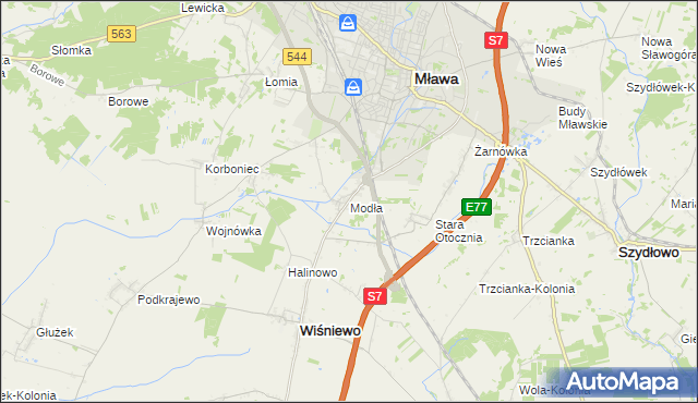 mapa Modła gmina Wiśniewo, Modła gmina Wiśniewo na mapie Targeo