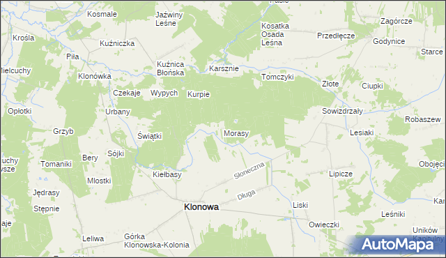 mapa Morasy gmina Klonowa, Morasy gmina Klonowa na mapie Targeo