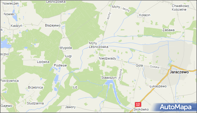 mapa Niedźwiady gmina Jaraczewo, Niedźwiady gmina Jaraczewo na mapie Targeo