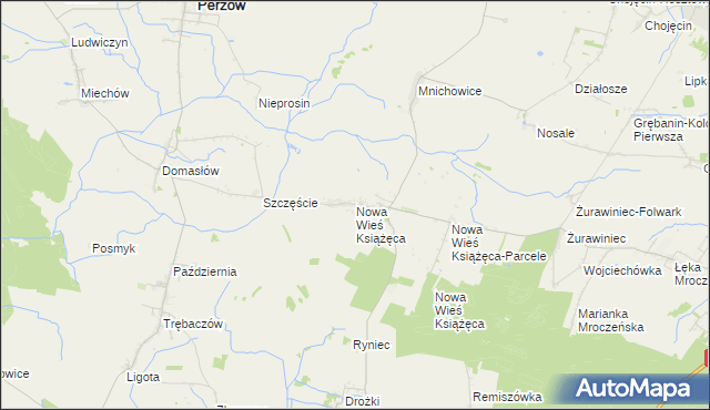 mapa Nowa Wieś Książęca gmina Bralin, Nowa Wieś Książęca gmina Bralin na mapie Targeo