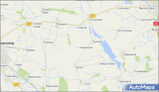 mapa Nowakowo gmina Oborniki, Nowakowo gmina Oborniki na mapie Targeo