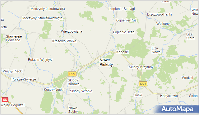 mapa Nowe Piekuty, Nowe Piekuty na mapie Targeo