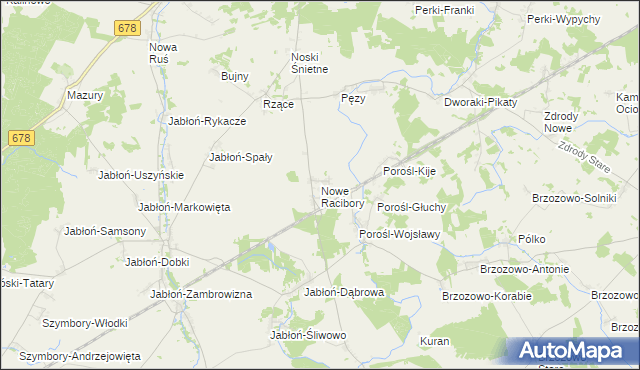 mapa Nowe Racibory gmina Sokoły, Nowe Racibory gmina Sokoły na mapie Targeo