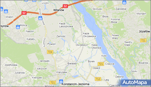 mapa Okrzeszyn gmina Konstancin-Jeziorna, Okrzeszyn gmina Konstancin-Jeziorna na mapie Targeo