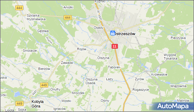 mapa Olszyna gmina Ostrzeszów, Olszyna gmina Ostrzeszów na mapie Targeo