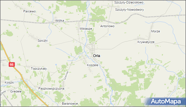 mapa Orla powiat bielski, Orla powiat bielski na mapie Targeo