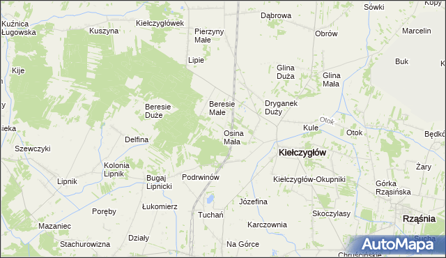 mapa Osina Mała gmina Kiełczygłów, Osina Mała gmina Kiełczygłów na mapie Targeo