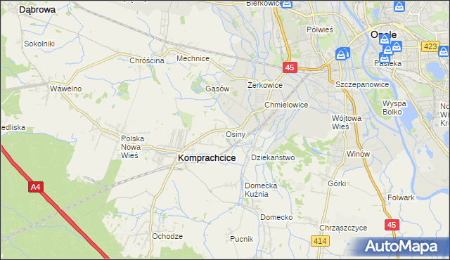 mapa Osiny gmina Komprachcice, Osiny gmina Komprachcice na mapie Targeo