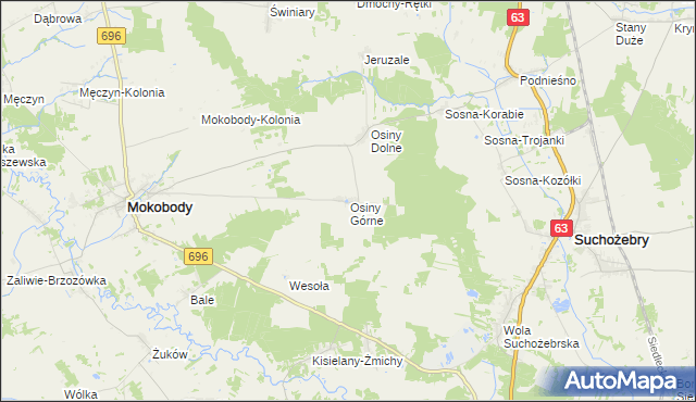 mapa Osiny Górne, Osiny Górne na mapie Targeo