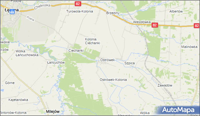 mapa Ostrówek gmina Puchaczów, Ostrówek gmina Puchaczów na mapie Targeo