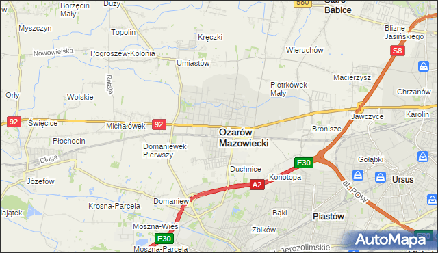 mapa Ożarów Mazowiecki, Ożarów Mazowiecki na mapie Targeo