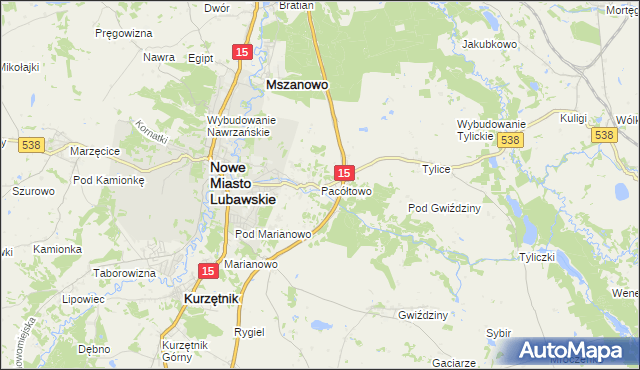 mapa Pacółtowo gmina Nowe Miasto Lubawskie, Pacółtowo gmina Nowe Miasto Lubawskie na mapie Targeo