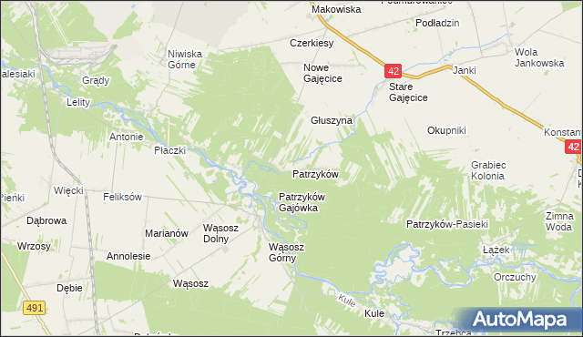 mapa Patrzyków gmina Pajęczno, Patrzyków gmina Pajęczno na mapie Targeo
