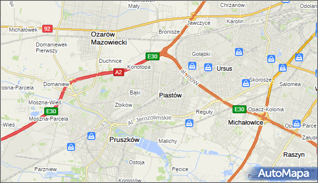 mapa Piastów powiat pruszkowski, Piastów powiat pruszkowski na mapie Targeo