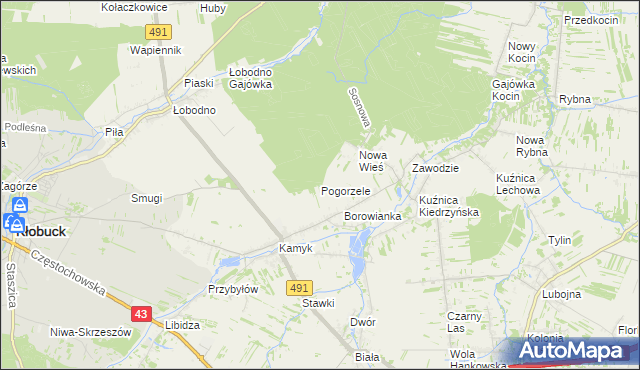 mapa Pogorzele gmina Kłobuck, Pogorzele gmina Kłobuck na mapie Targeo