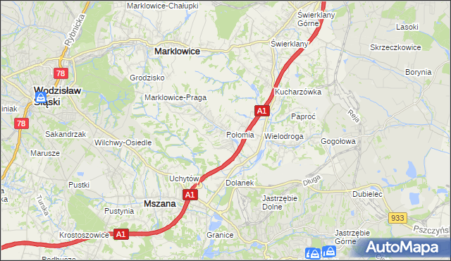 mapa Połomia gmina Mszana, Połomia gmina Mszana na mapie Targeo