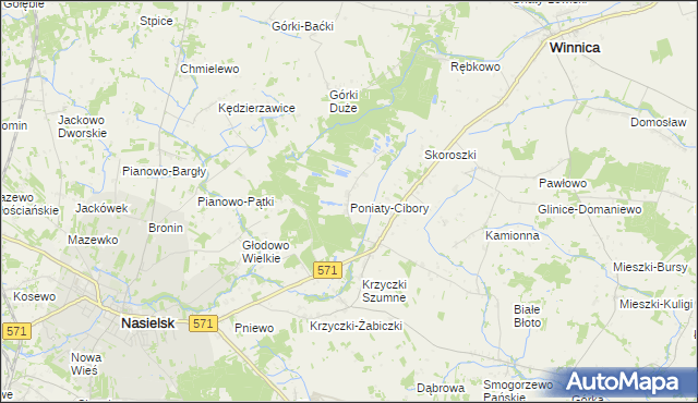 mapa Poniaty-Cibory, Poniaty-Cibory na mapie Targeo