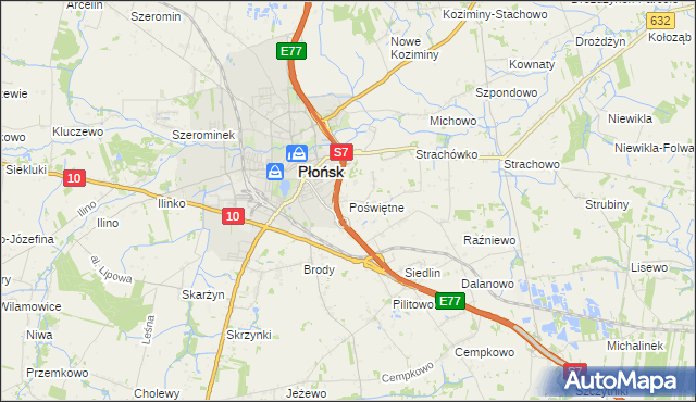 mapa Poświętne gmina Płońsk, Poświętne gmina Płońsk na mapie Targeo