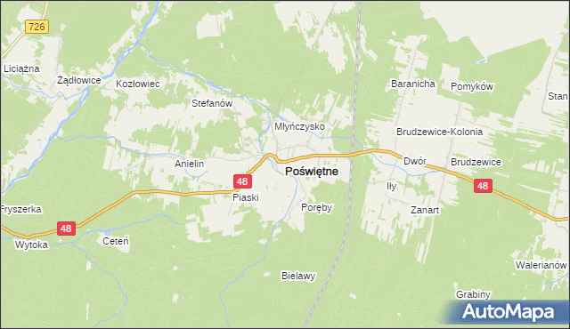 mapa Poświętne powiat opoczyński, Poświętne powiat opoczyński na mapie Targeo