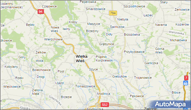 mapa Prądnik Korzkiewski, Prądnik Korzkiewski na mapie Targeo