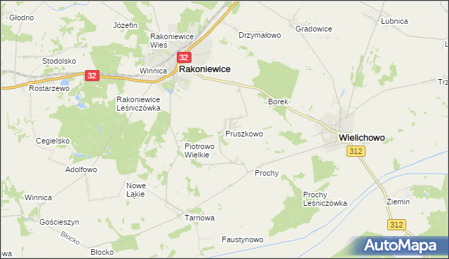 mapa Pruszkowo gmina Wielichowo, Pruszkowo gmina Wielichowo na mapie Targeo