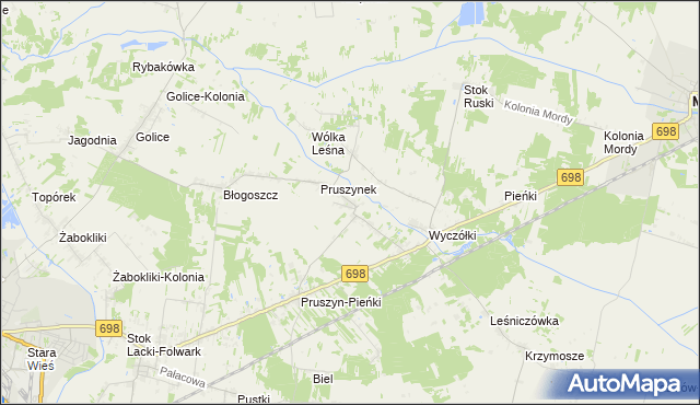 mapa Pruszyn gmina Siedlce, Pruszyn gmina Siedlce na mapie Targeo