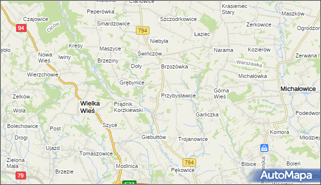 mapa Przybysławice gmina Zielonki, Przybysławice gmina Zielonki na mapie Targeo