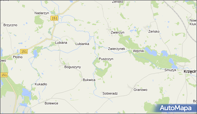 mapa Puszczyn gmina Pełczyce, Puszczyn gmina Pełczyce na mapie Targeo