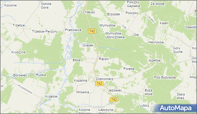mapa Rączki gmina Kluczewsko, Rączki gmina Kluczewsko na mapie Targeo