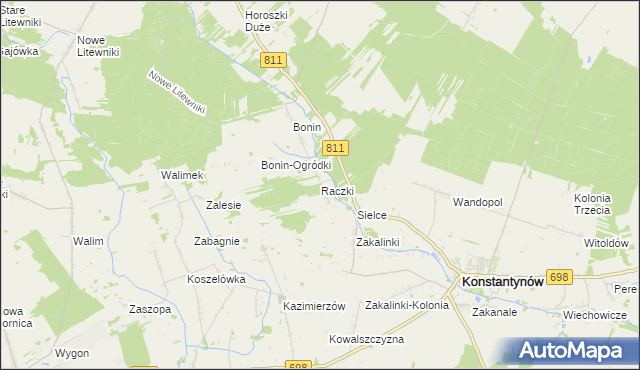 mapa Raczki gmina Sarnaki, Raczki gmina Sarnaki na mapie Targeo