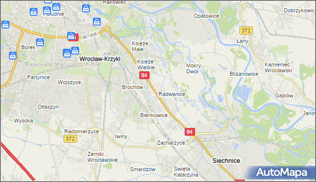 mapa Radwanice gmina Siechnice, Radwanice gmina Siechnice na mapie Targeo