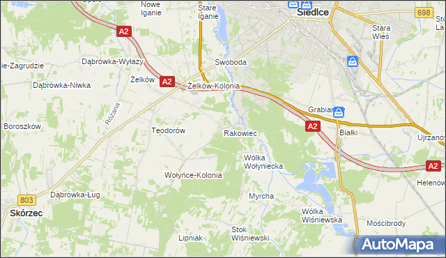 mapa Rakowiec gmina Siedlce, Rakowiec gmina Siedlce na mapie Targeo