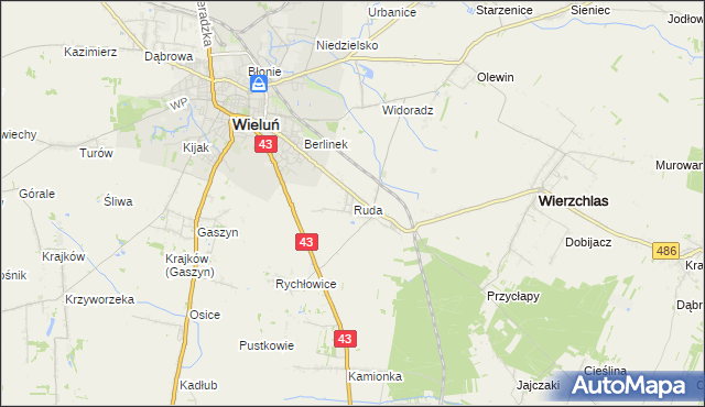 mapa Ruda gmina Wieluń, Ruda gmina Wieluń na mapie Targeo